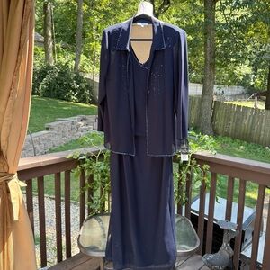 Size 14 Dressbarn 2-Piece Navy Gown & Sheer Jacket Mother of Bride NWT Vintage